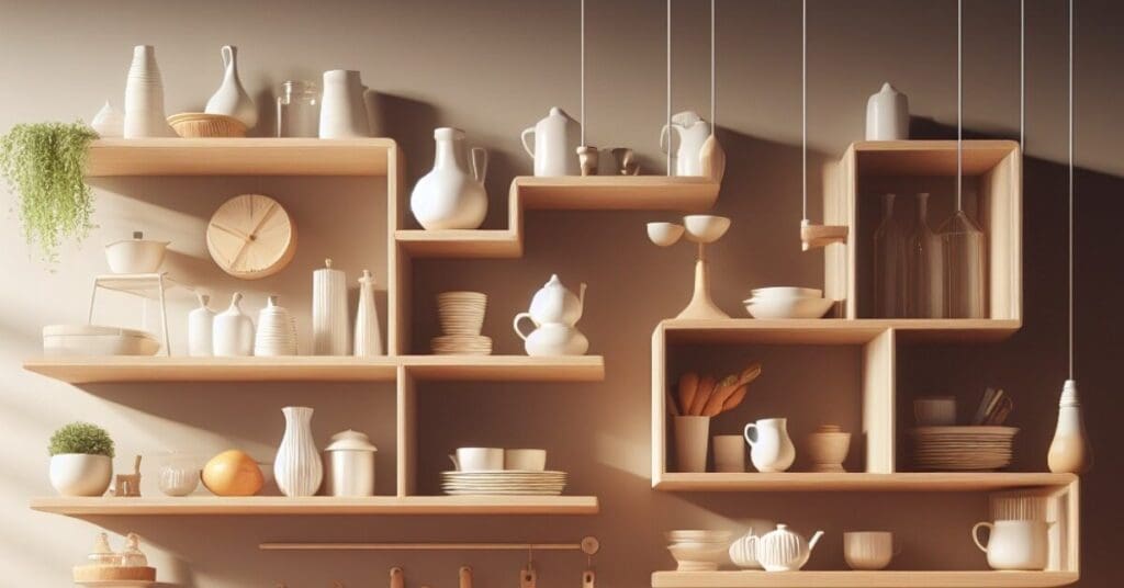 Floating shelves in kitchen