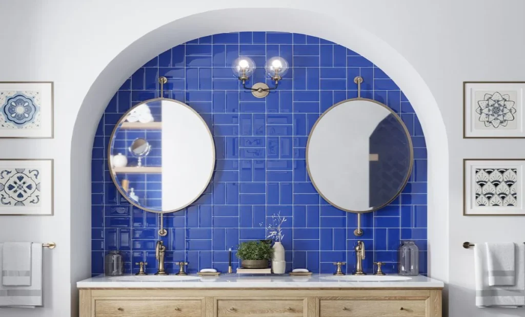 Blue tiles in bathroom